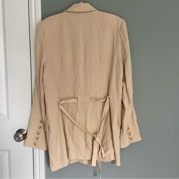 Free People "Olivia" Double Breasted Linen Blend Pebble/Sand Blazer - Picture 9 of 17